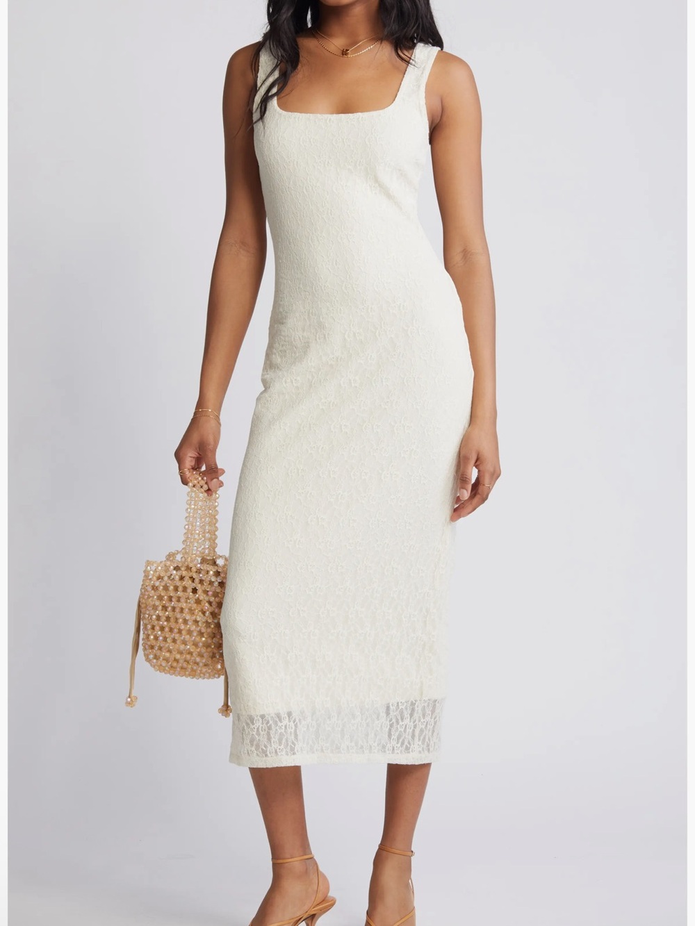 bp Cream Lace Square-Neck Midi Dress